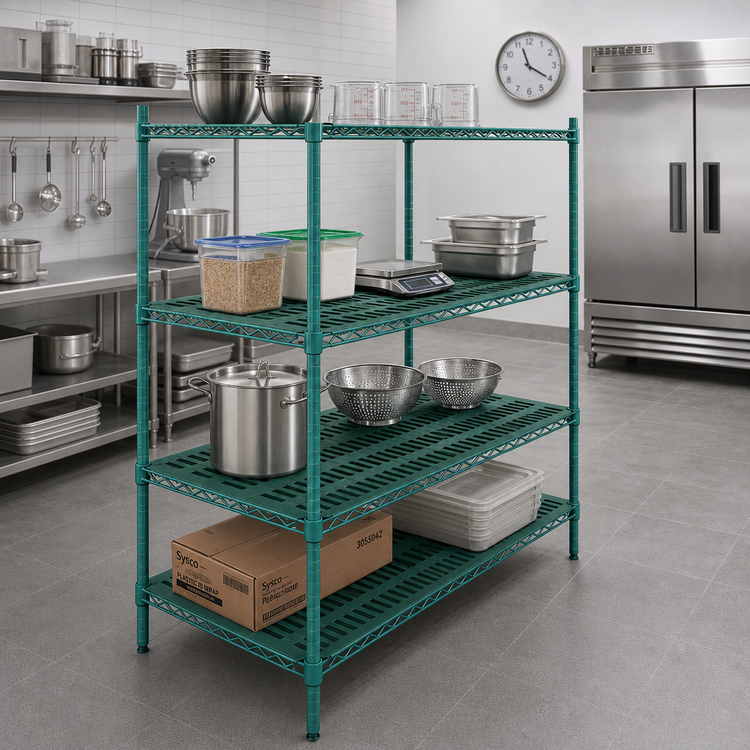 Product image #2 for QuadPlus 72 Inch x 18 Inch Solid Polymer Shelf Mat with MICROGARD Antimicrobial Protection and Green Epoxy Wire Frame