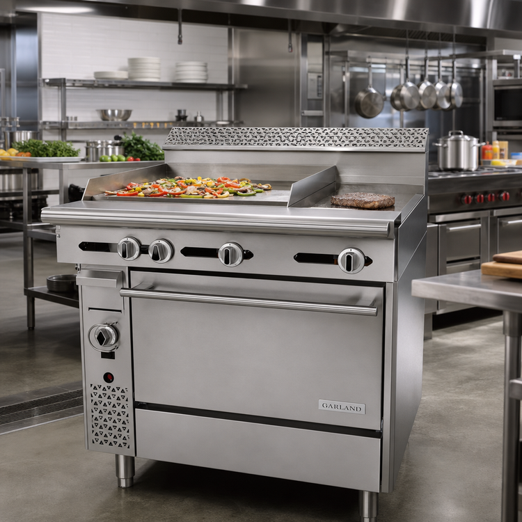 Product image #2 for Garland Cuisine Series 36-Inch Heavy Duty Gas Combination Top Range with 24-Inch Thermostatic Griddle, 12-Inch Hot Top and Convection Oven