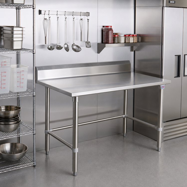 Product image #2 for John Boos Stallion 84"W x 24"D Stainless Steel Work Table with 5" Backsplash
