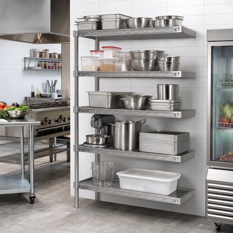 Product image #2 for Eagle Group 5-Tier Add-On Wire Shelving Unit, 60W x 24D x 74H, QuadTruss, Stainless Steel Finish