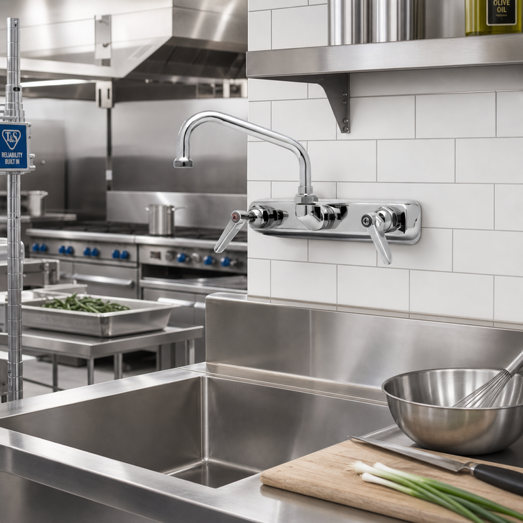 Product image #2 for T&S Brass B-1125-M 8-Inch Centers Wall-Mount Workboard Faucet with 6-Inch Swing Nozzle and Lever Handles