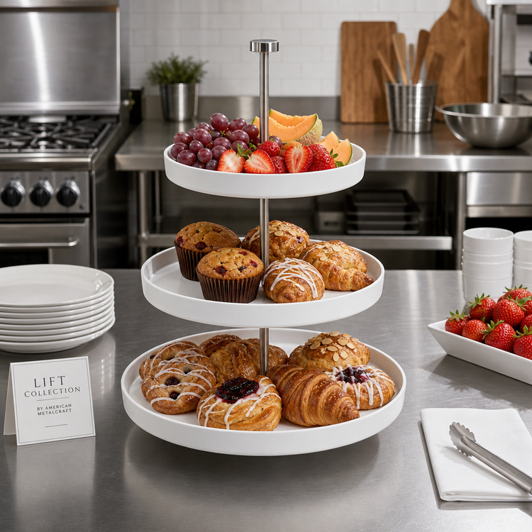 Product image #3 for American Metalcraft Lift Collection Round White Melamine Tiered Buffet Stand, 17-1/2-Inch High