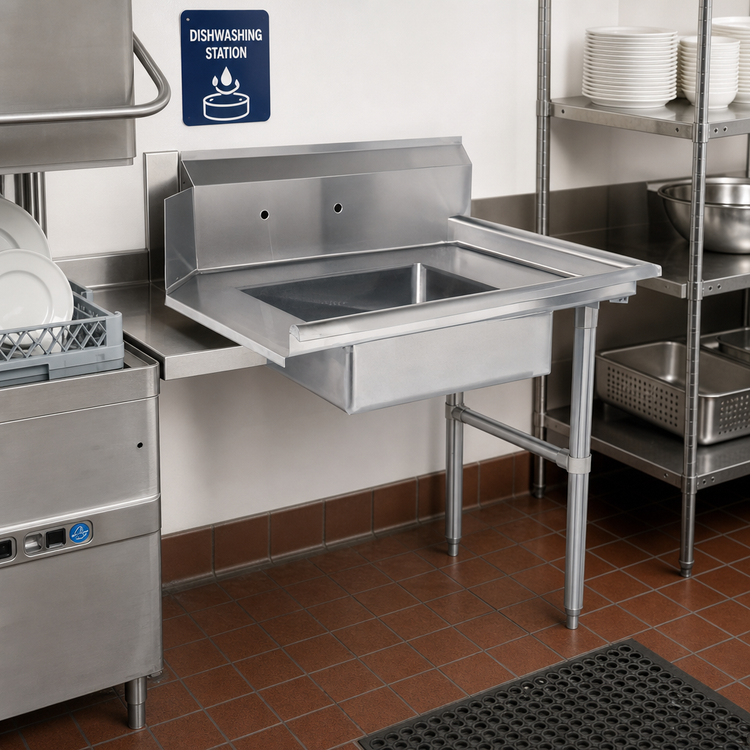 Product image #2 for Steel Works Stainless 26-Inch x 30-Inch Right-to-Left Soiled Dish Table with 20-Inch x 20-Inch x 5-Inch Pre-Rinse Bowl