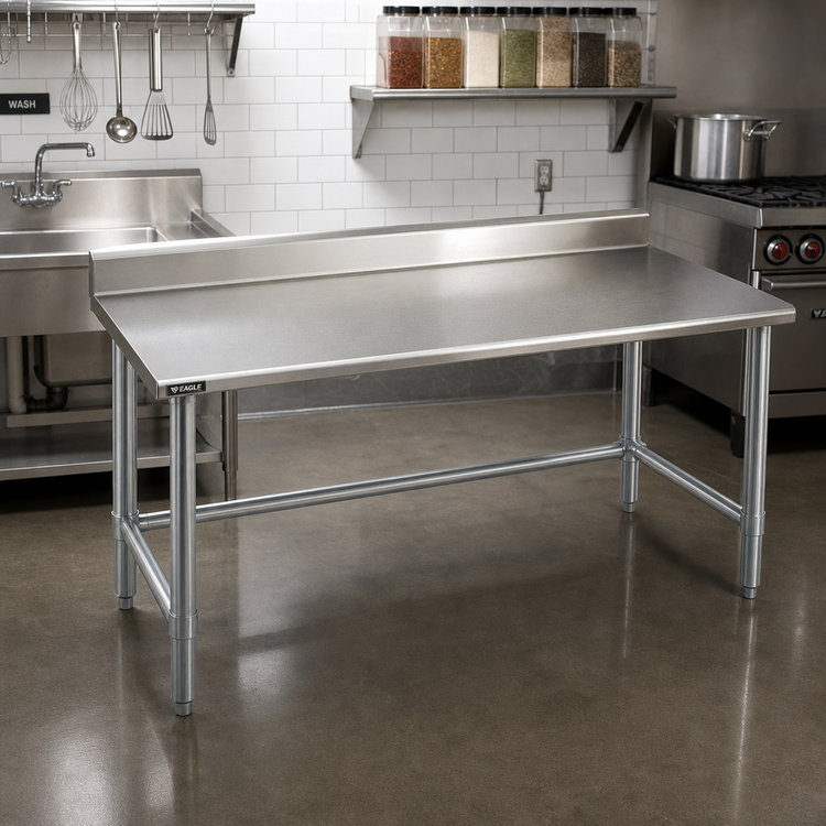 Product image #2 for Eagle Spec-Master 48" x 30" 14-Gauge Stainless Steel Work Table with 4-1/2" Backsplash and Stainless Steel Tubular Base