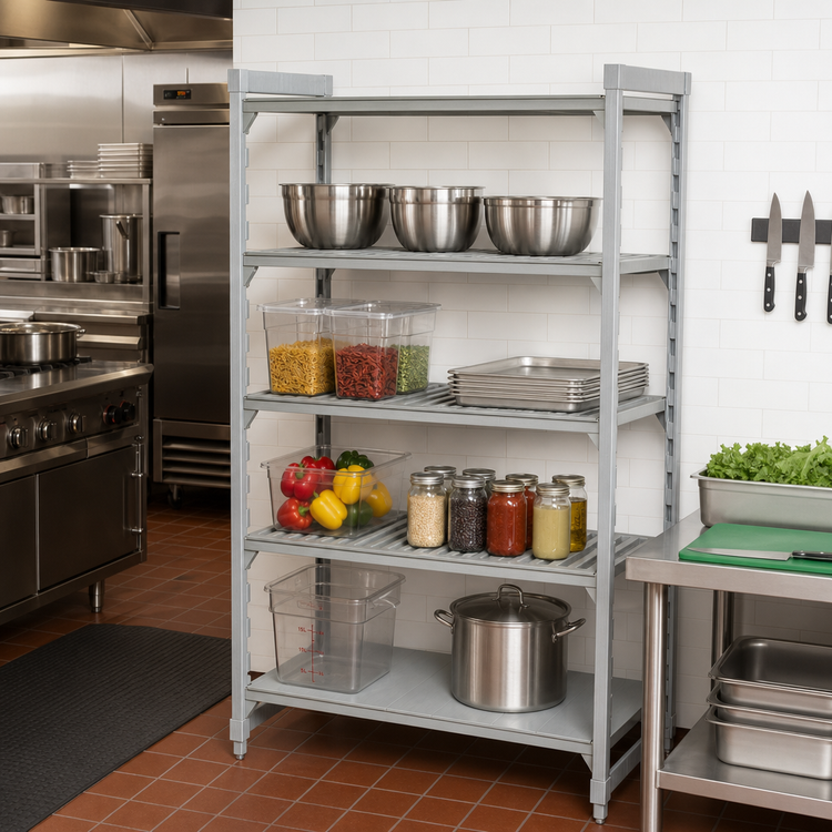 Product image #3 for Cambro Camshelving Premium Stationary Starter Unit, 4-Tier, 24 x 48 x 72 Inches, 3 Vented + 1 Solid Shelf Plates