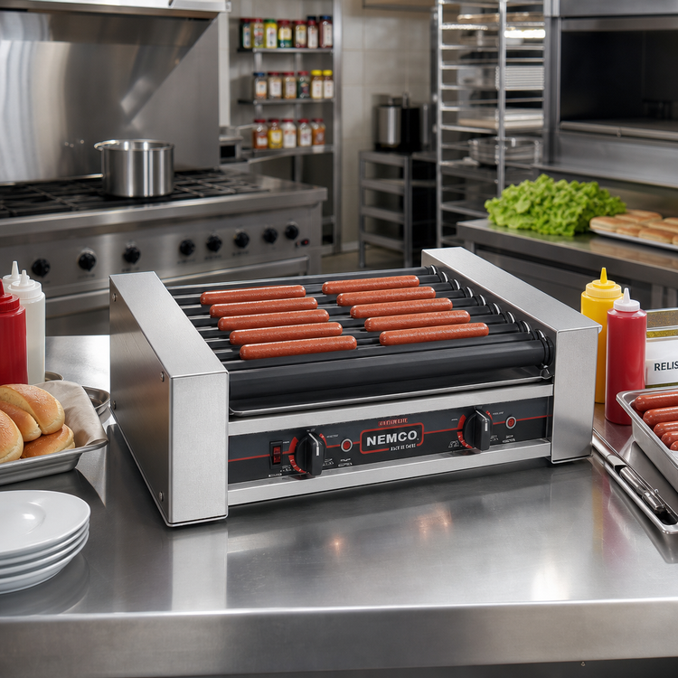 Product image #2 for Roll-A-Grill 18-Hot-Dog Countertop Roller Grill with 10 GripsIt Coated Rollers, 230V