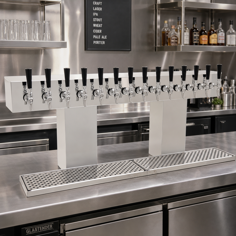 Product image #2 for Glastender 14-Faucet Countertop Glycol-Cooled Bridge Draft Dispensing Tower, Mirror Finish