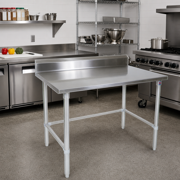 Product image #2 for John Boos Stallion 30 x 24 Inch Stainless Steel Work Table with 5-Inch Backsplash and Galvanized Base