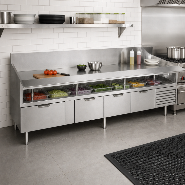 Product image #2 for La Rosa Refrigeration 120-Inch Refrigerated Equipment Stand Base with 4 Drawers