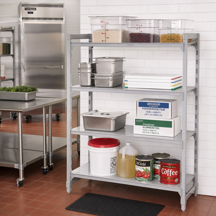 Product image #3 for Cambro Camshelving Premium 4-Tier Solid Stationary Add-On Shelving Unit, 21 x 48 x 72 Inches, Speckled Gray
