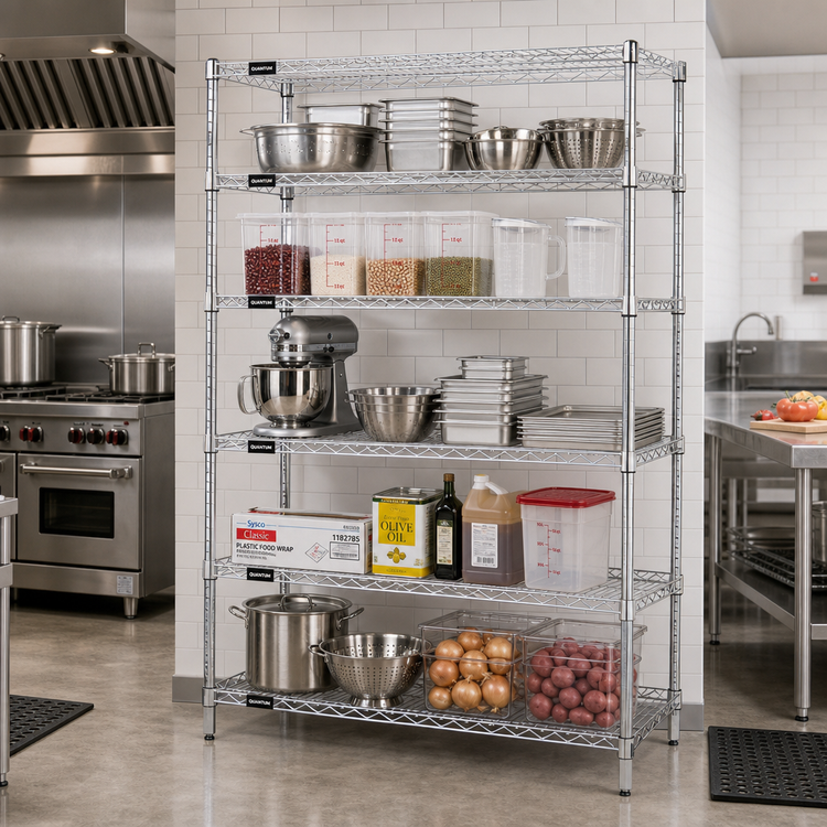 Product image #2 for Quantum 72" x 12" x 86" Chrome-Plated Stationary Wire Shelving Starter Kit with 5 Shelves