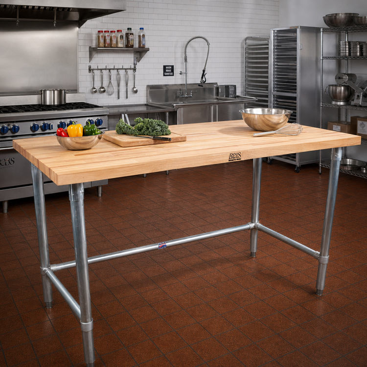 Product image #2 for John Boos 96" x 36" Northern Hard Rock Maple Wood Top Work Table with Stainless Steel Base