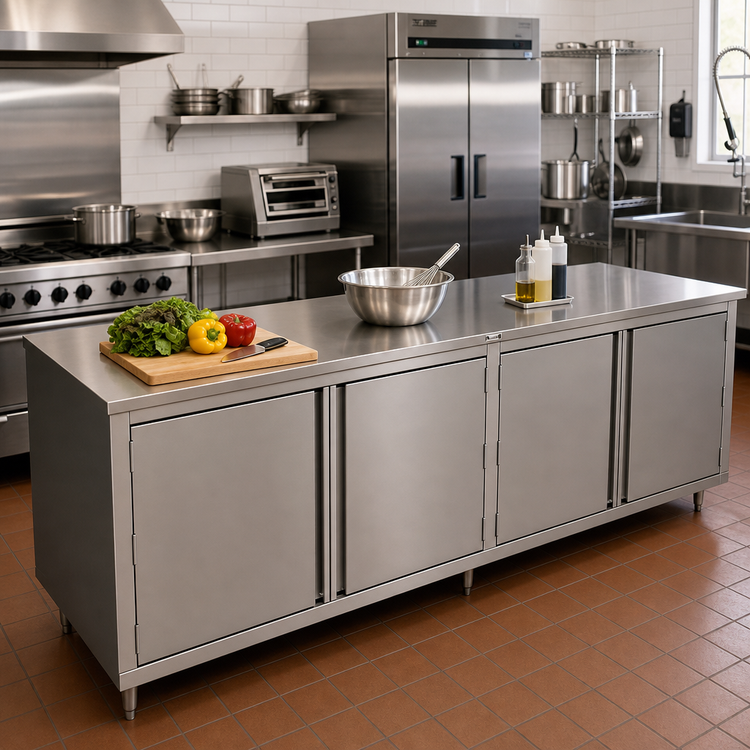 Product image #2 for John Boos 96-Inch x 36-Inch Enclosed Stainless Steel Work Table with Cabinet Base and Hinged Doors