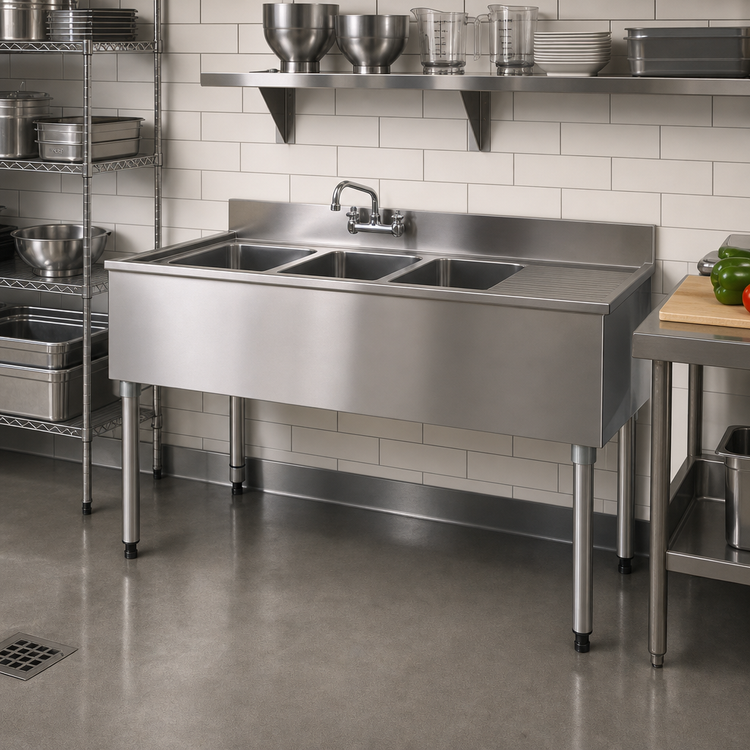 Product image #2 for Eagle 1800 Series Two-Compartment Underbar Sink Unit with Right Drainboard, 36-Inch Wide, 304 Stainless Steel