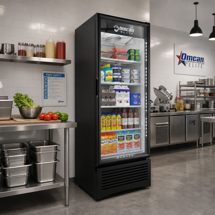 Product image #2 for Omcan Elite Series One-Section Reach-In Glass Door Refrigerated Display Merchandiser, 19.2 Cu. Ft., Black