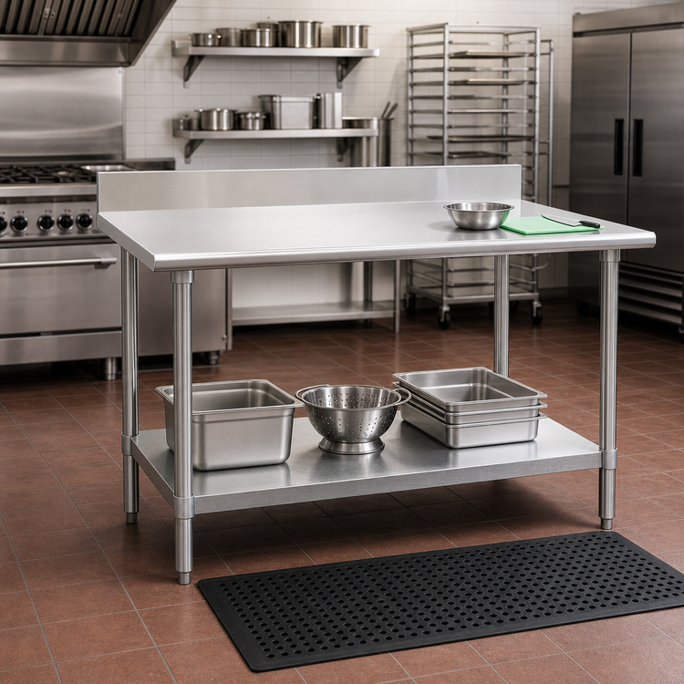 Product image #2 for Eagle Group Budget Series 72-Inch x 24-Inch 430 Stainless Steel Work Table with 4-1/2-Inch Backsplash and Galvanized Undershelf