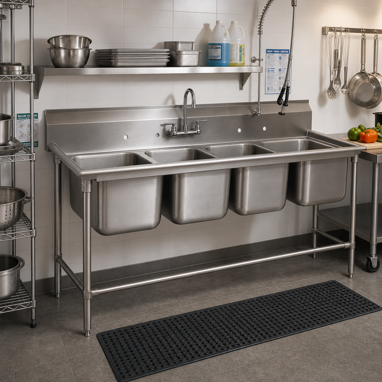 Product image #2 for Advance Tabco Regaline Freestanding 4-Compartment Sink, 20 x 20 x 14 Inch Compartments, 98-1/4 Inches Long