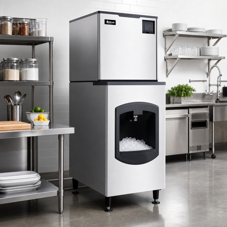 Product image #2 for Omcan Cube-Style Floor Model Ice Maker/Dispenser with 170 lb Bin and 350 lb/Day Production