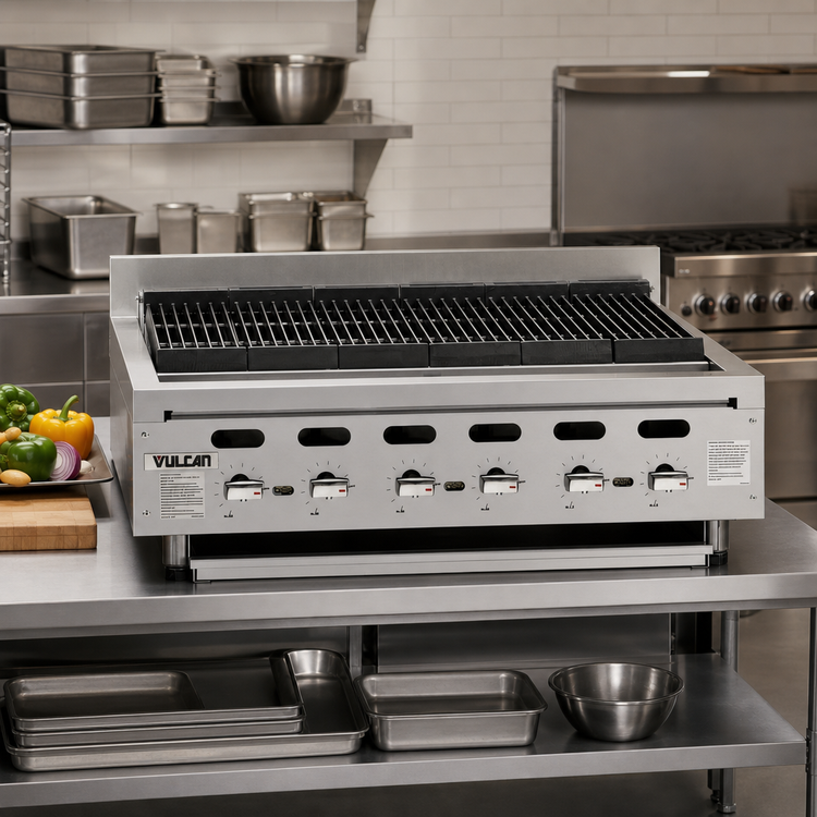 Product image #2 for Vulcan Achiever VACB72 72-1/2-Inch Heavy-Duty Countertop Gas Charbroiler with 13 Cast Iron Burners
