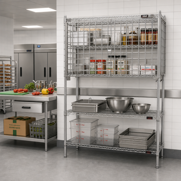 Product image #2 for Eagle Group Security Enclosure Kit for Wire Shelving, 36"W x 21"D, Flip-Up Door, Stainless Steel
