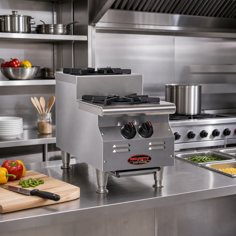 Product image #2 for RedHots Chef's Line 12-Inch Countertop Step-Up Gas Hot Plate, 2 Burners, Natural Gas