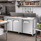 Thumbnail image #2 for Turbo Air E-line EST-72-N-V Three-Section Refrigerated Sandwich/Salad Prep Table, 72-5/8"W, 19 Cu. Ft., 3 Doors, Self-Contained
