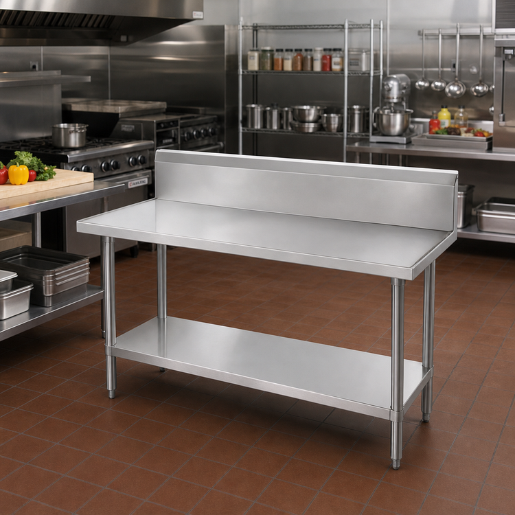 Product image #2 for Advance Tabco 60" x 24" 14-Gauge 304 Stainless Steel Work Table with 10" Backsplash and Undershelf