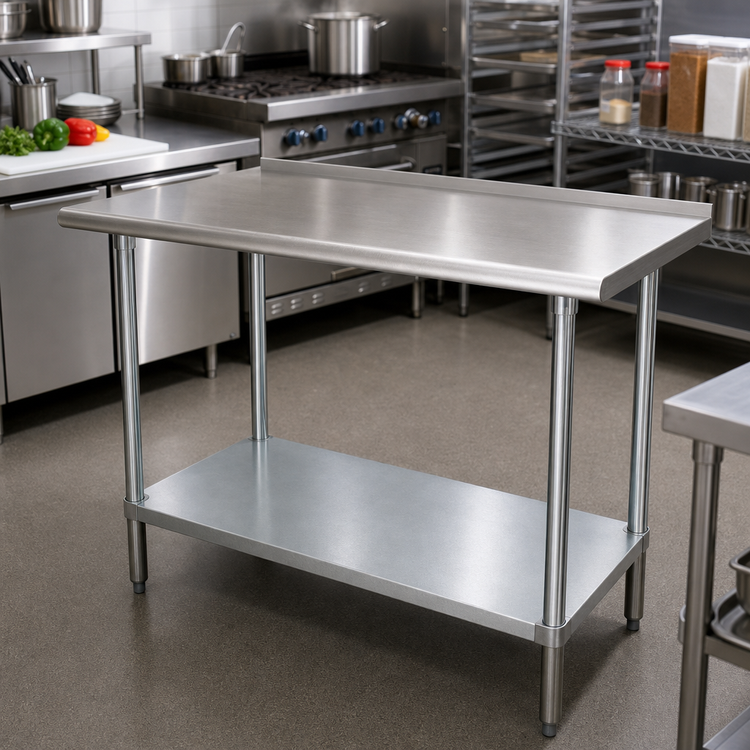 Product image #2 for Advance Tabco 60" x 36" 16 Gauge 304 Stainless Steel Work Table with 1-1/2" Rear Splash and Galvanized Undershelf