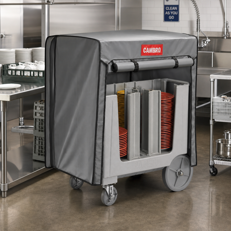 Product image #3 for Cambro Adjustable 6-Tower Speckled Gray Polyethylene Dish Cart with Vinyl Dust Cover