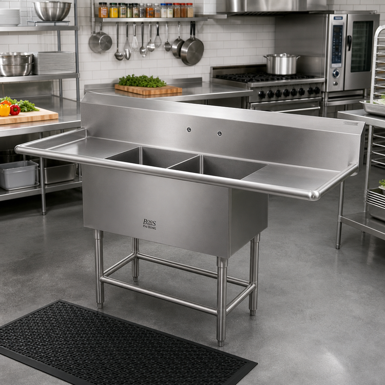 Product image #2 for John Boos Pro-Bowl 2-Compartment Stainless Steel Sink with Dual Drainboards