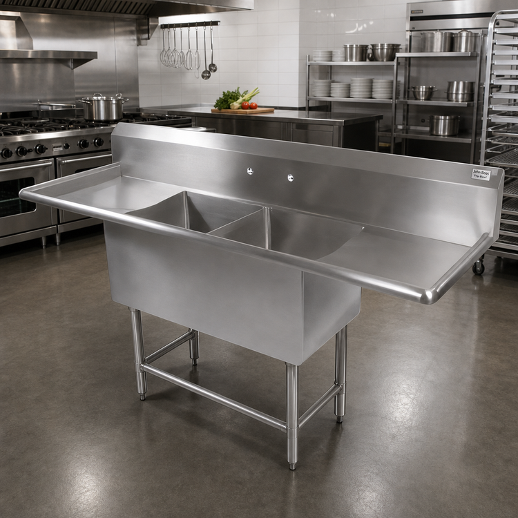 Product image #2 for John Boos Pro-Bowl 2-Compartment Stainless Steel Sink with Dual Drainboards