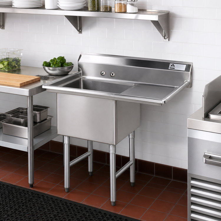 Product image #2 for Advance Tabco Single-Compartment Fabricated Sink with 24-Inch Right Drainboard, 18 x 18 x 14-Inch Bowl, 16-Gauge 304 Stainless Steel