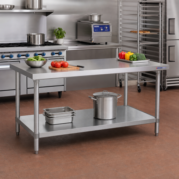 Product image #2 for Omcan Elite Series 60-Inch x 30-Inch Stainless Steel Work Table with Galvanized Undershelf