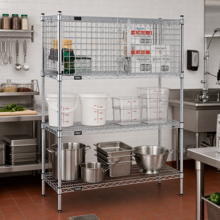 Product image #2 for Eagle Group 36-Inch Wide x 18-Inch Deep Chrome Security Enclosure Kit for Wire Shelving with Hinged Doors