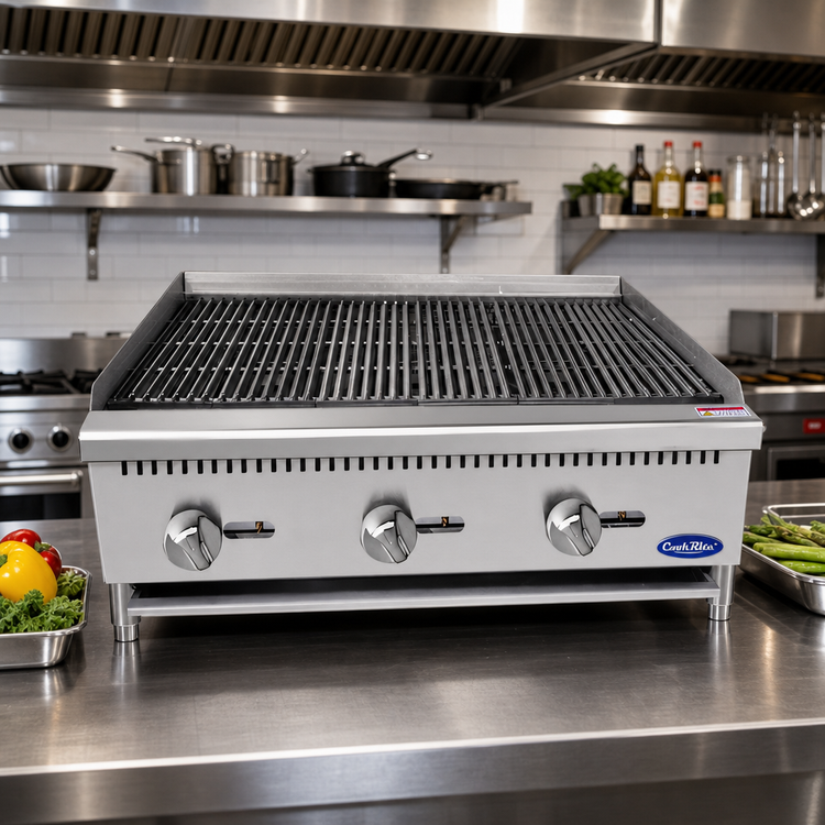 Product image #3 for CookRite ATCB-36 36-Inch Countertop Natural Gas Charbroiler with 3 Burners and Lava Briquettes