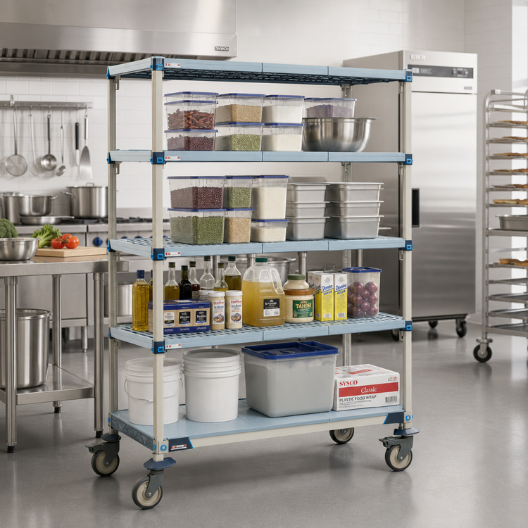 Product image #2 for MetroMax Q Mobile Starter Polymer Shelving Unit with 5 Shelves, 48 x 18 x 80 Inches