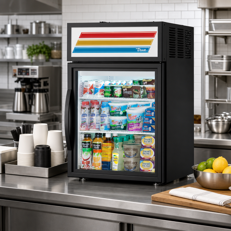 Product image #3 for True Countertop Glass Door Merchandiser Refrigerator, 1 Door, 2 Shelves, Black Exterior