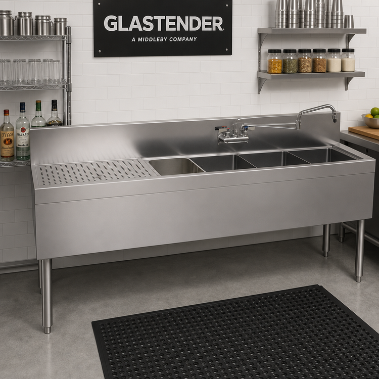 Product image #2 for Glastender 72-Inch Four-Compartment Stainless Steel Underbar Sink Unit with 24-Inch Left Drainboard