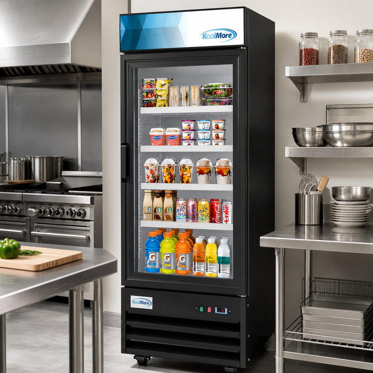 Product image #2 for KoolMore One-Section Glass Door Merchandiser Refrigerator, 23 Cu. Ft., Bottom-Mount, Black