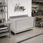 Thumbnail image #2 for John Boos 4CS6R5-3048 48" x 30" Enclosed Stainless Steel Work Table with Sliding Doors, 16-Gauge 300 Series Top and 5" Backsplash