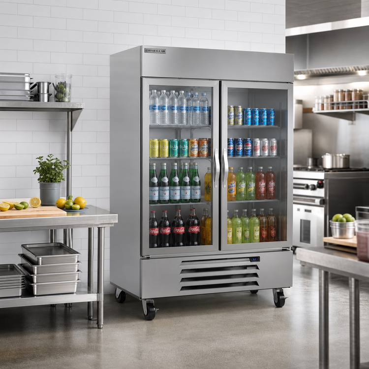 Product image #2 for Beverage-Air Horizon Series 46.15 Cu. Ft. Two-Section Bottom-Mount Glass Door Reach-In Refrigerator
