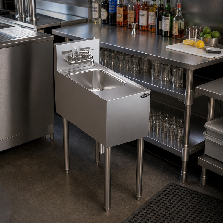 Product image #2 for Krowne Royal Series Freestanding Stainless Steel Underbar Hand Sink, 1 Compartment, with Included Faucet