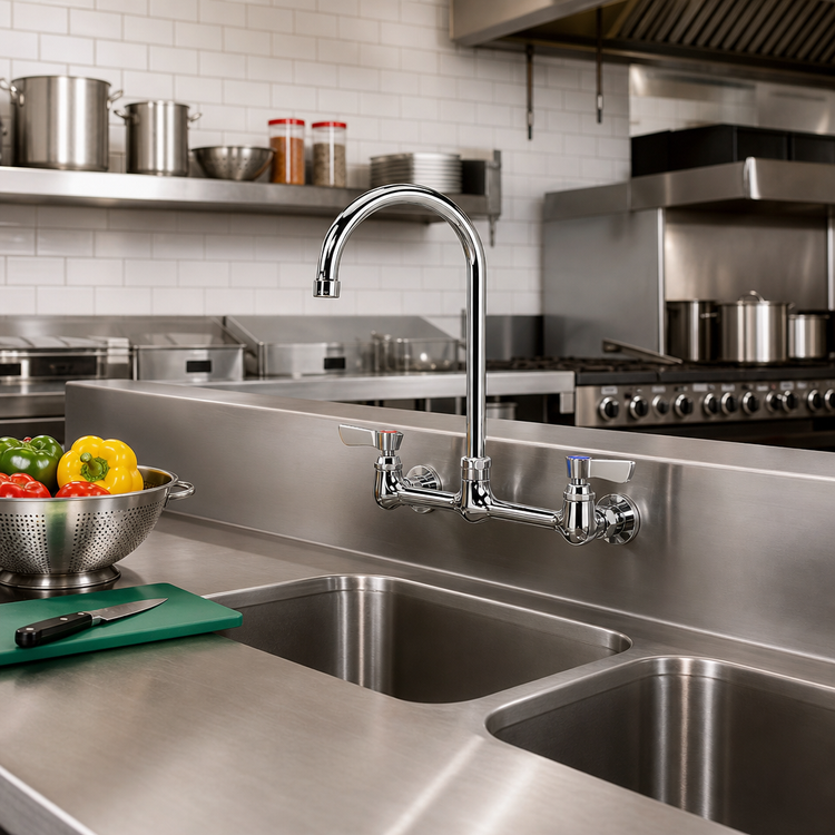 Product image #2 for Krowne Silver Series Splash-Mounted Commercial Faucet with 6-Inch Gooseneck Spout, 8-Inch Centers