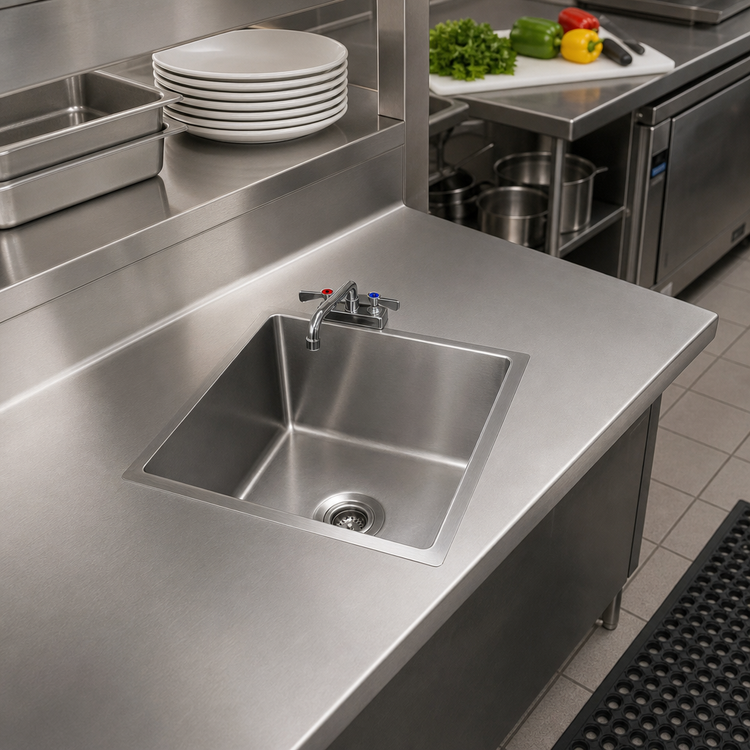 Product image #2 for Advance Tabco TA-11Q Single-Compartment Built-In Sink Bowl with Faucet and Basket Drain, 10 x 14 x 5-Inch Bowl