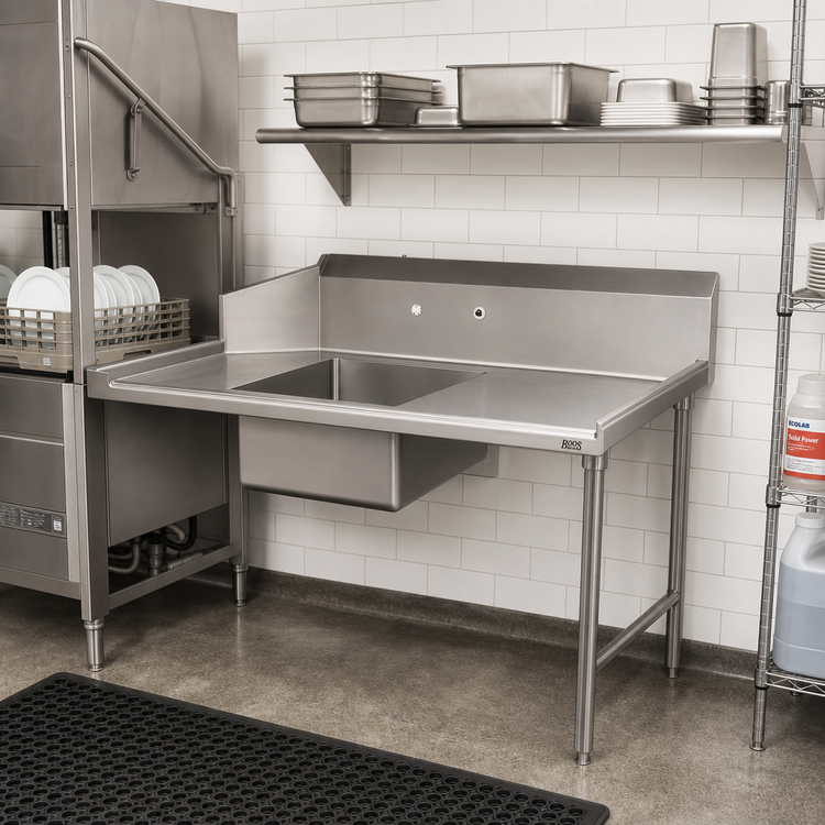 Product image #2 for John Boos Pro-Bowl Straight Soiled Dishtable with 16" x 20" x 8" Pre-Rinse Bowl, Right-to-Left, 26 Inch Wide
