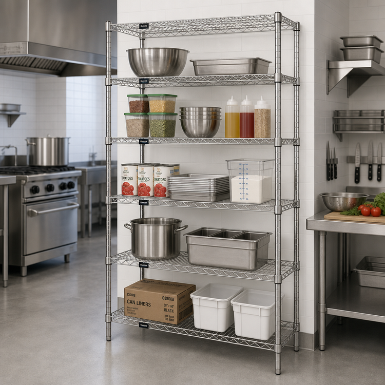 Product image #2 for Quantum 72"W x 24"D x 54"H 5-Shelf Stationary Wire Shelving Starter Kit, 304 Stainless Steel