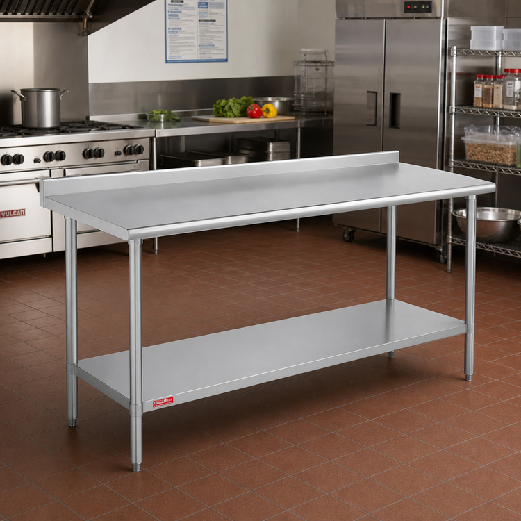 Product image #2 for Duke 72 x 24-Inch Stainless Steel Work Table with 1-1/8-Inch Straight Riser and Stainless Undershelf
