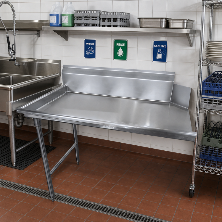 Product image #2 for Advance Tabco 83-Inch Left-Attach Straight Dish Table with 10-1/2-Inch Backsplash