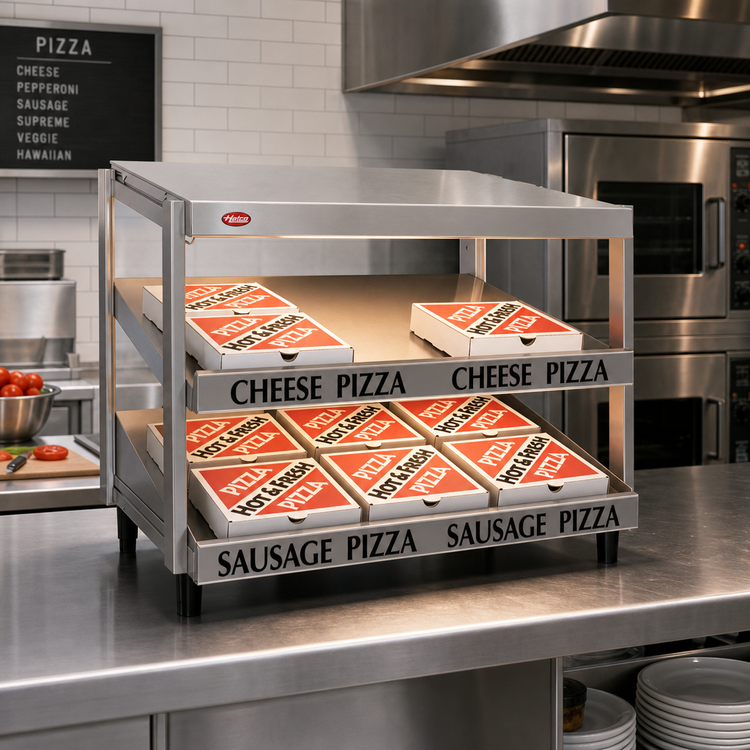 Product image #2 for Hatco Glo-Ray® Countertop Pass-Thru Pizza Warmer with Double Slant Shelves and Incandescent Lighting, 48 Inches x 24 Inches Deep