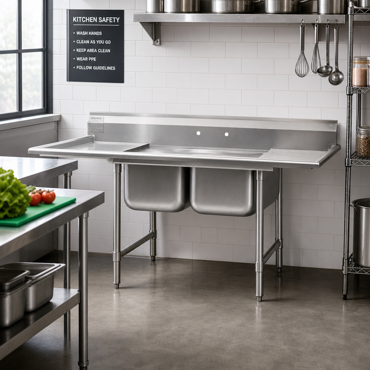 Product image #2 for Eagle Group 314 Series Two-Compartment Stainless Steel Sink with 9.5-Inch Backsplash, 41-Inch x 27.5-Inch